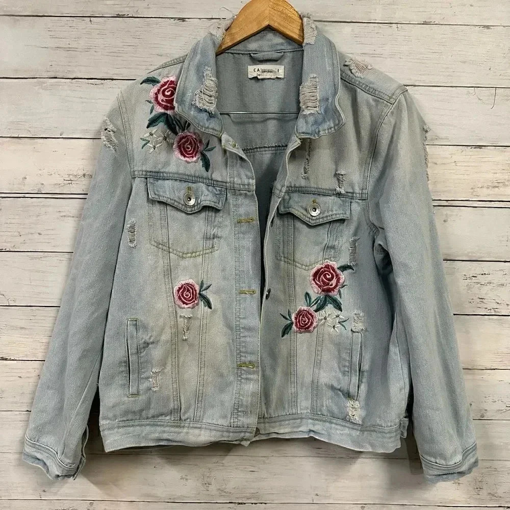 Cavalini Distressed Light Denim Oversized Fit Jacket Size L - Picture 1 of 7